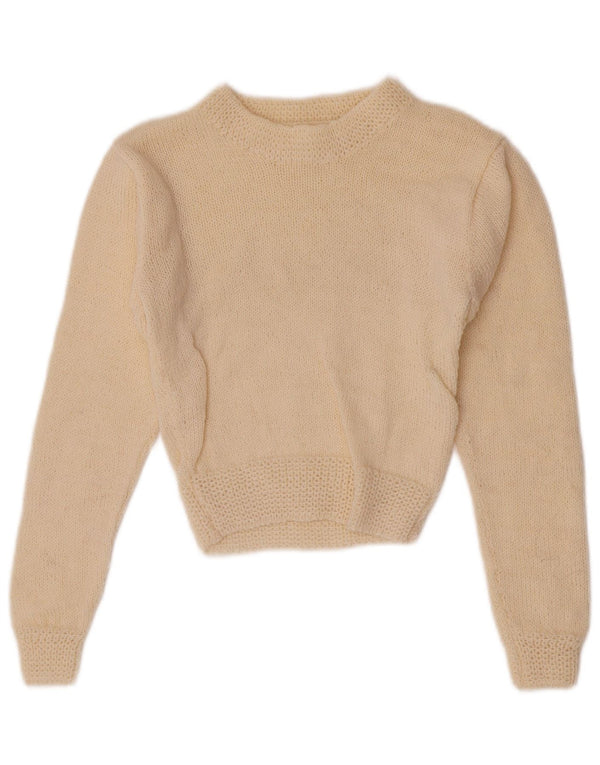 Sweter dziewczęcy w stylu vintage z golfem 6-7 lat w kolorze złamanej bieli
