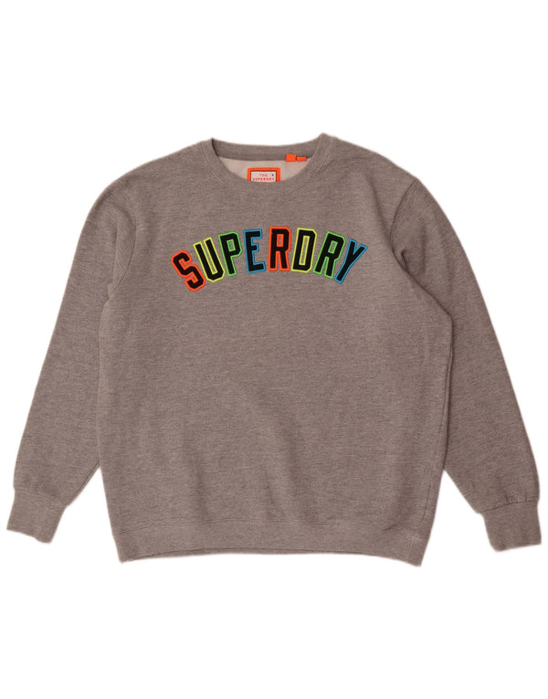 Męski sweter z grafiką Superdry XL, szary, bawełniany w cętki