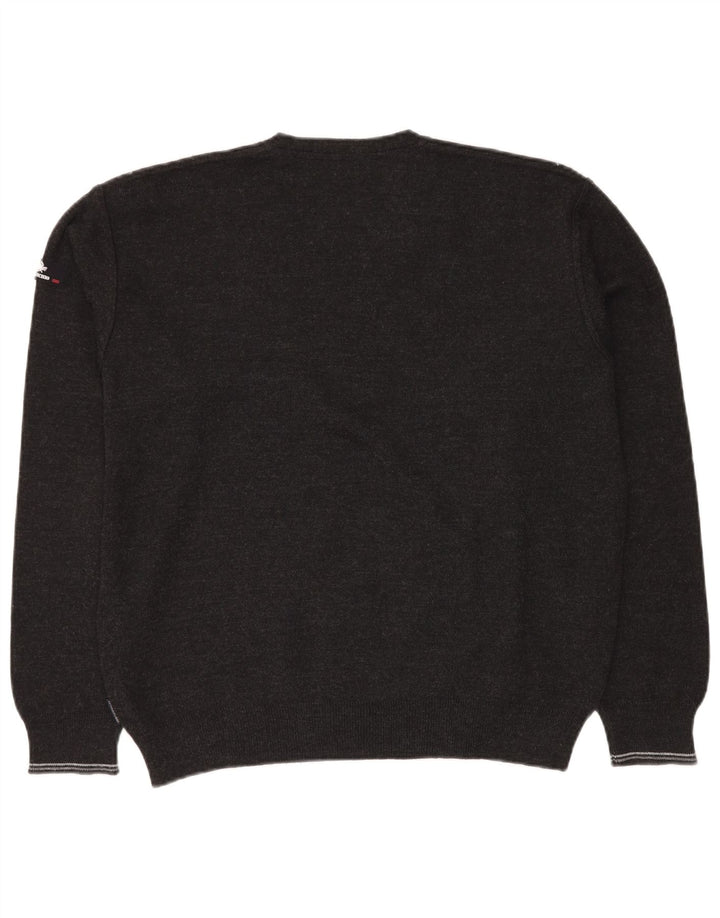 Il Granchio Męski sweter z dekoltem w kształcie litery V, duży, szary, geometryczny, nowy wełniany