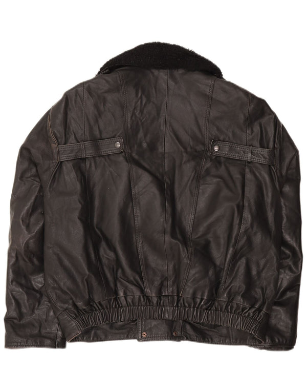 Vintage męska dwurzędowa skórzana kurtka UK 42 XL czarna