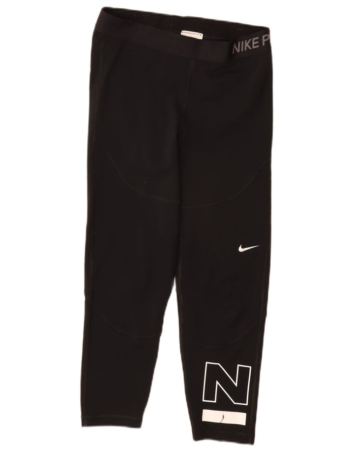 Damskie legginsy Nike Graphic Crop UK 8, małe, czarne, poliestrowe