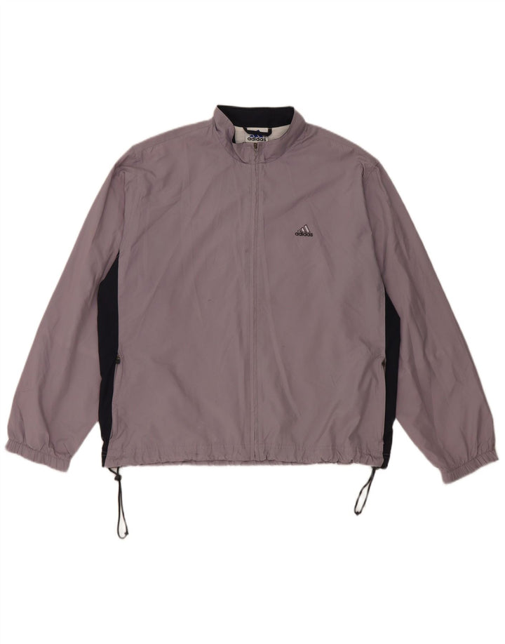 Damska bluza dresowa Adidas UK 14, duży fioletowy poliester z blokami kolorów