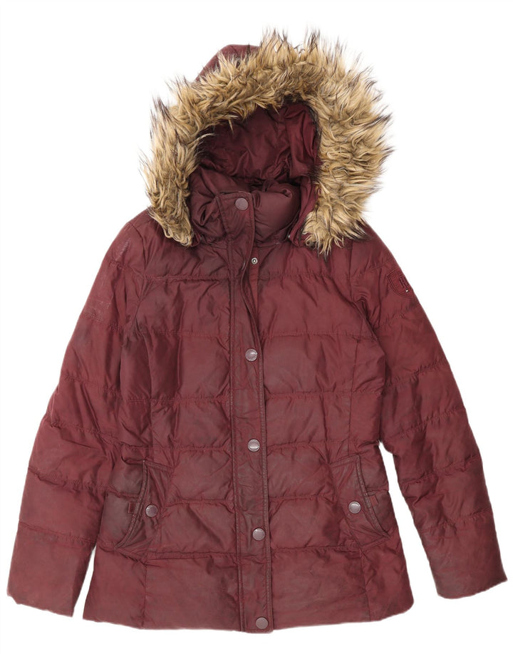 Damska wyściełana kurtka z kapturem Tommy Hilfiger UK 10 Small Burgundowy poliester