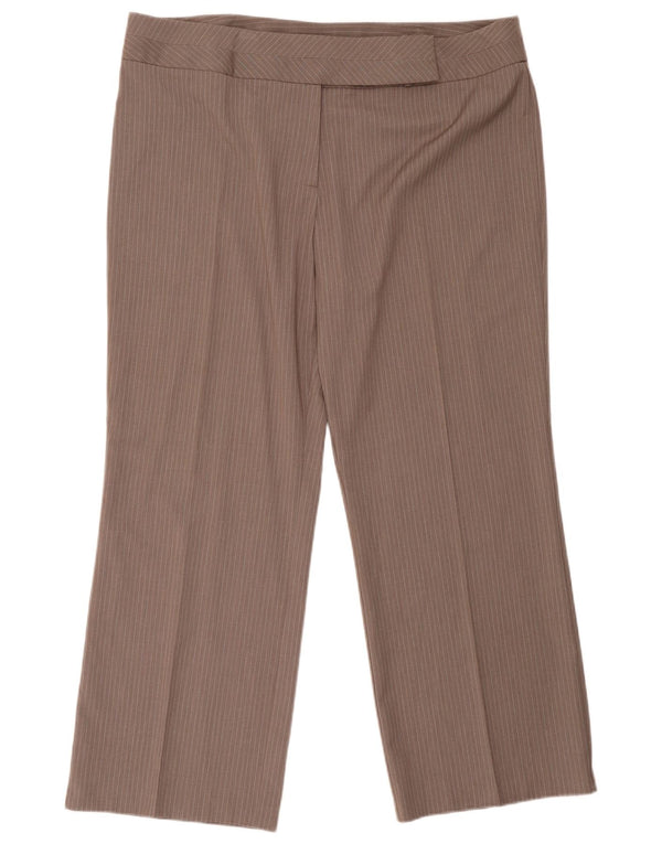 Marks & Spencer Womens Casual Trousers UK 20 2XL W42 L30 Brown Pinstripe
