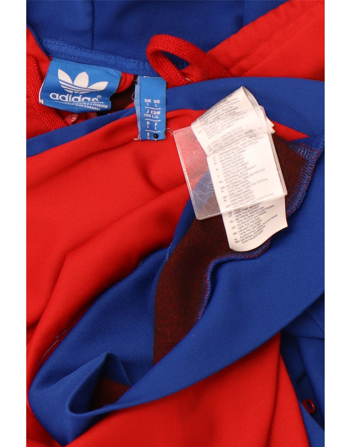 Męski sweter z kapturem i zamkiem błyskawicznym ADIDAS, duży niebieski poliester z blokami kolorów