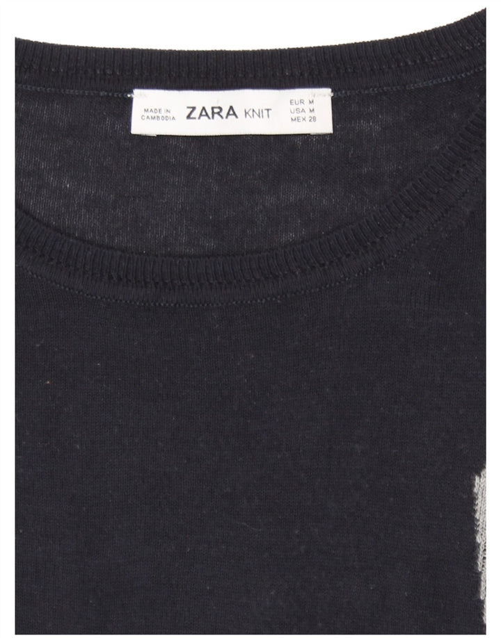 Sweter damski Zara z okrągłym dekoltem UK 14, średni czarny, blok kolorów