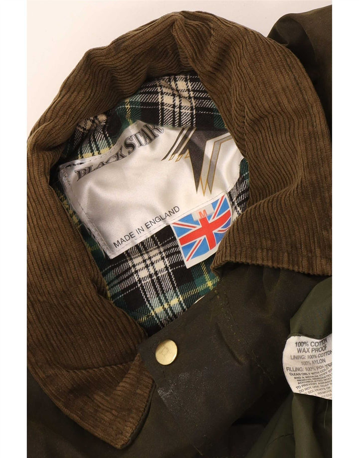 Vintage męski płaszcz z woskowanej bawełny UK 38 Medium Khaki