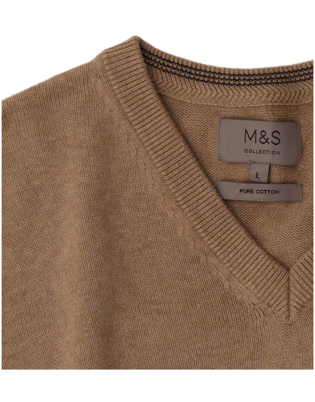 MARKS & SPENCER Męski sweter z dekoltem w kształcie litery V, duży, brązowy, bawełniany
