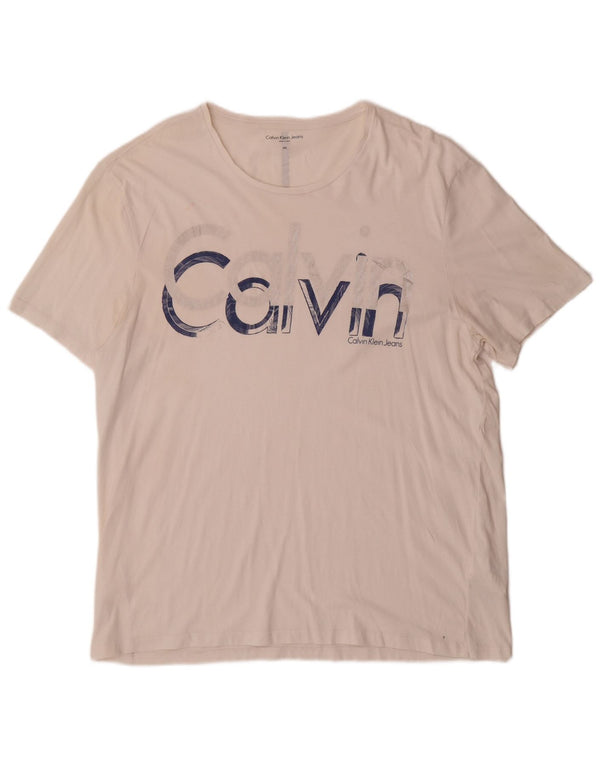 Męski T-shirt z grafiką CALVIN KLEIN JEANS, 2XL, biała, bawełniana