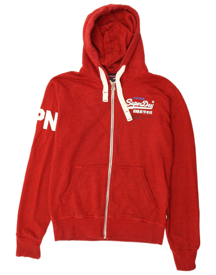 Męski sweter z kapturem i zamkiem błyskawicznym Superdry, średnioczerwony, bawełniany