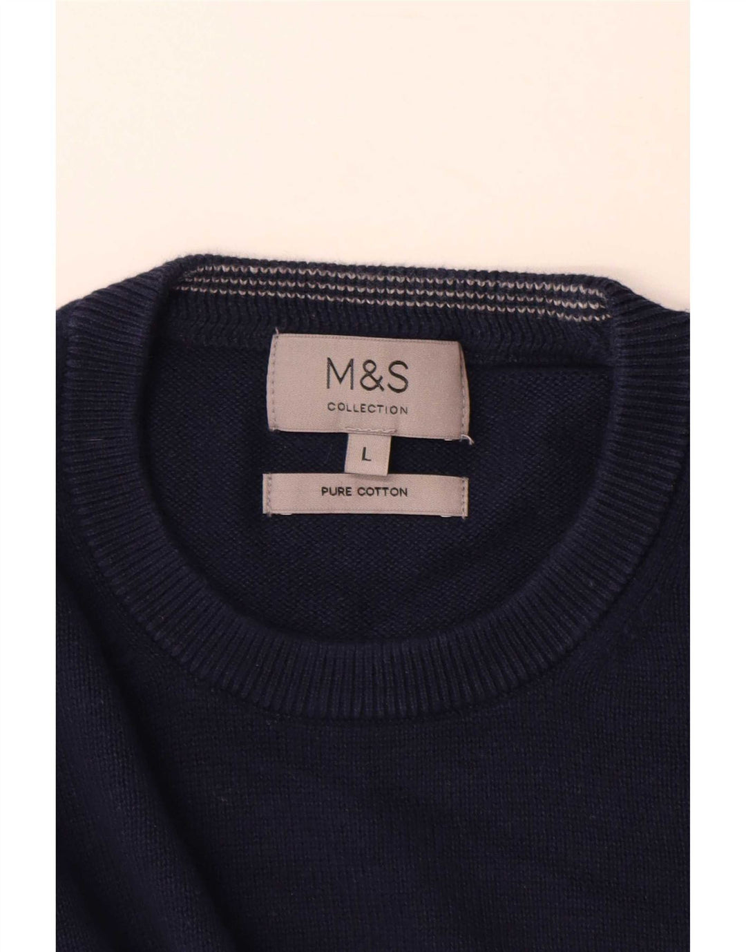 Marks & Spencer Męski sweter z okrągłym dekoltem, duży, granatowy, bawełniany