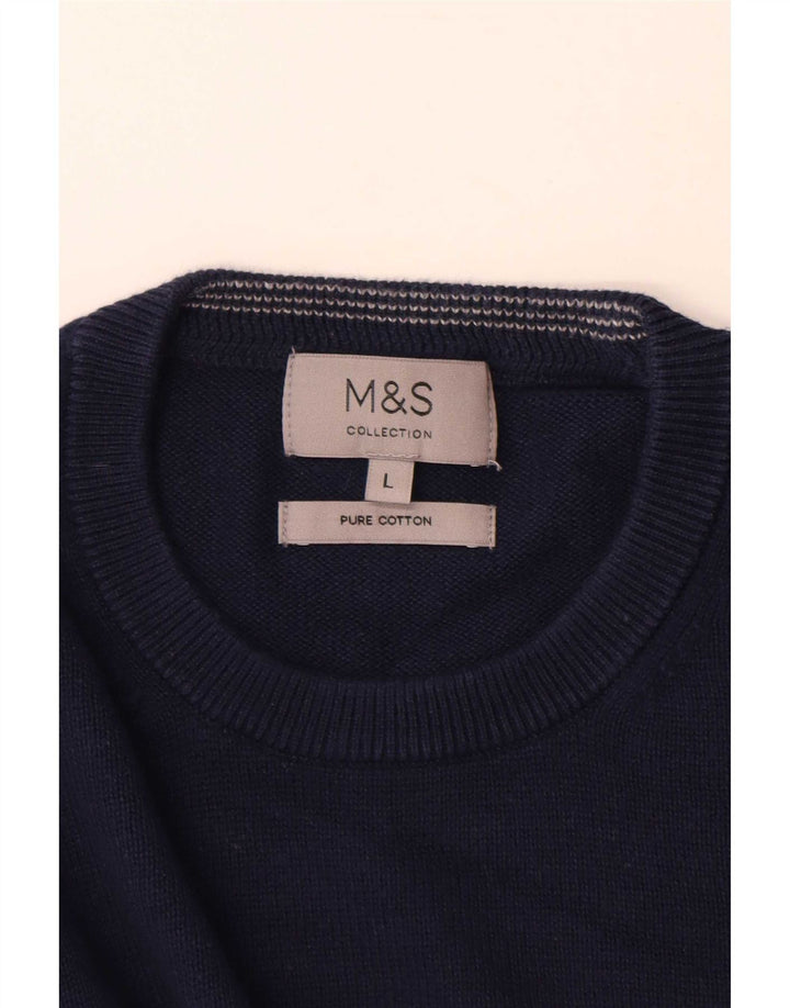 Marks & Spencer Męski sweter z okrągłym dekoltem, duży, granatowy, bawełniany