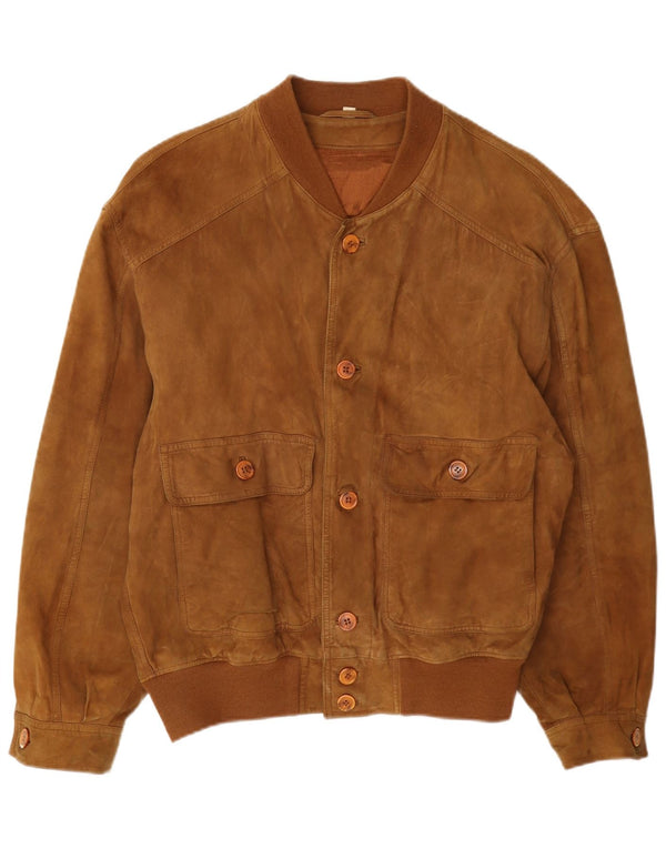 Vintage męska zamszowa kurtka bomber IT 46 mała beżowa skóra