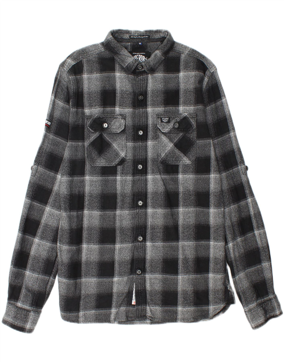 SUPERDRY Męska koszula flanelowa XL, szara, bawełniana w kratę