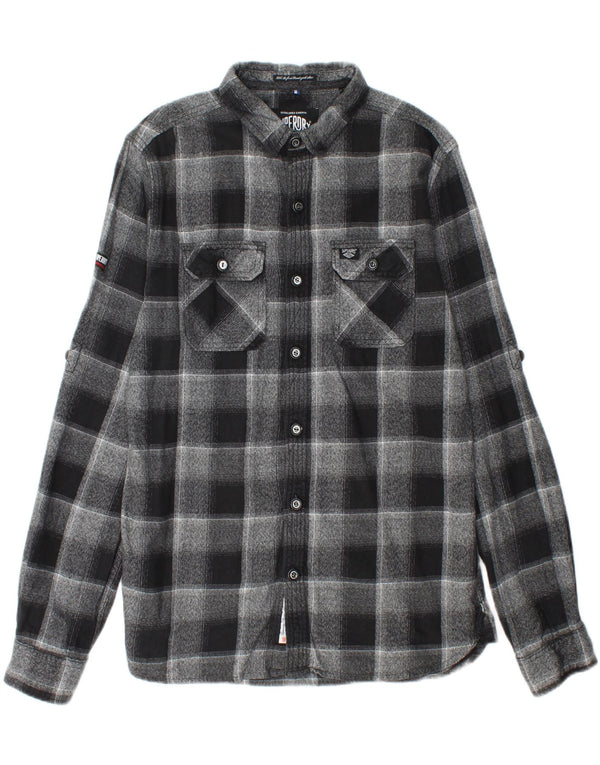 SUPERDRY Męska koszula flanelowa XL, szara, bawełniana w kratę