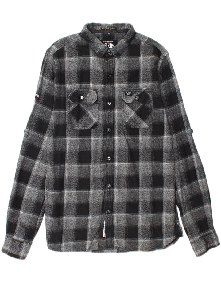SUPERDRY Męska koszula flanelowa XL, szara, bawełniana w kratę