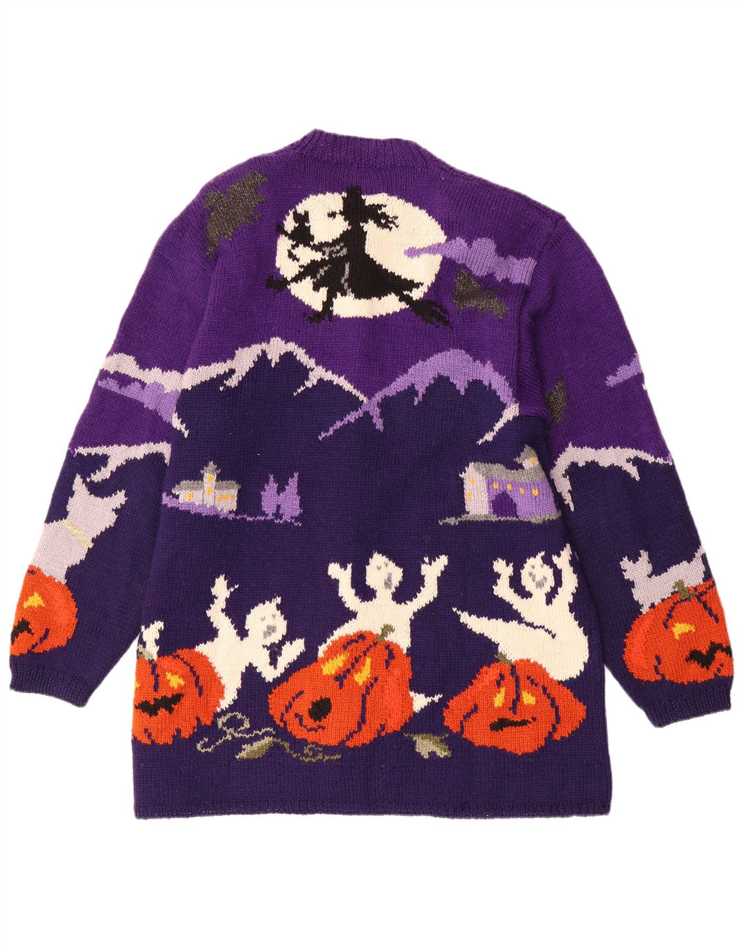 Damski sweter rozpinany VINTAGE Graphic UK 20 2XL Fioletowa wełna z blokami kolorów