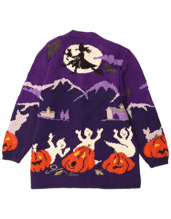 Damski sweter rozpinany VINTAGE Graphic UK 20 2XL Fioletowa wełna z blokami kolorów