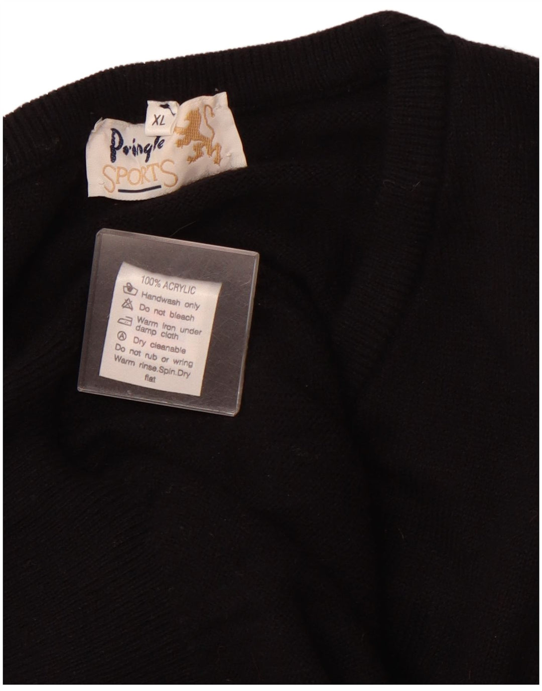 Męski sweter z dekoltem w kształcie litery V, PRINGLE, XL, czarny, wykonany z tkaniny argyle/akryl diamentowy