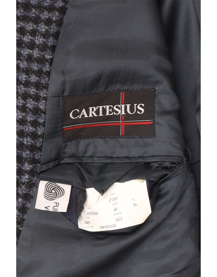 Vintage męska marynarka zapinana na 2 guziki IT 56 3XL niebieska dziewicza wełna w pepitkę