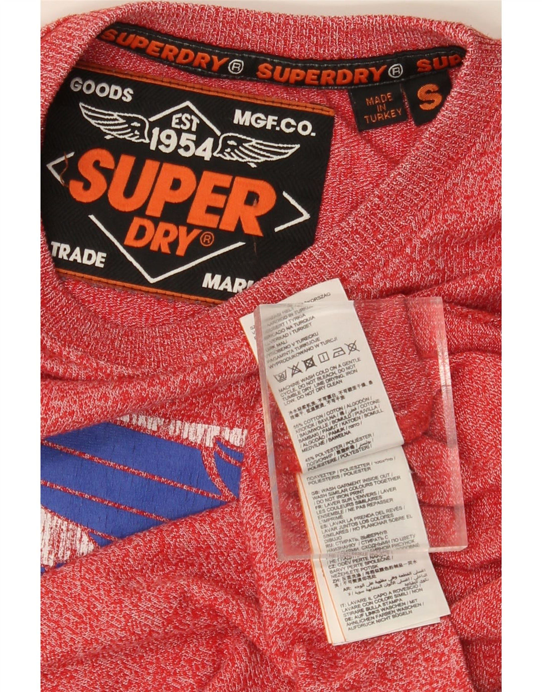 Męski T-shirt z grafiką Superdry, mały, bawełniany w czerwone plamki