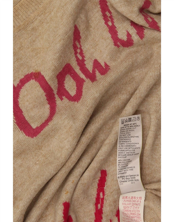 Damski sweter Marks & Spencer z graficznym dekoltem w łódkę, UK 12, średni beż