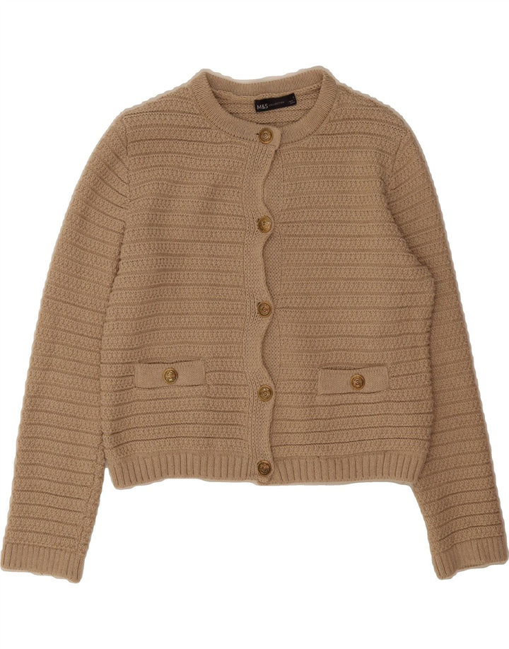 MARKS & SPENCER Womens Crop Cardigan Sweater UK 10 Small Beige Polyester Vintage Marks & Spencer and Second-Hand Marks & Spencer from Messina Hembry 