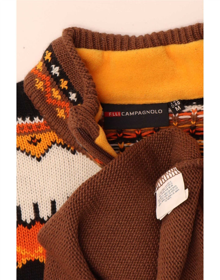 Męski sweter z zamkiem Campagnolo Średni brązowy, geometryczny wełniany