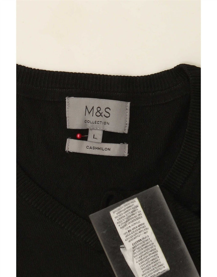 Marks & Spencer Męski sweter z dekoltem w kształcie litery V, duży, czarny, akrylowy