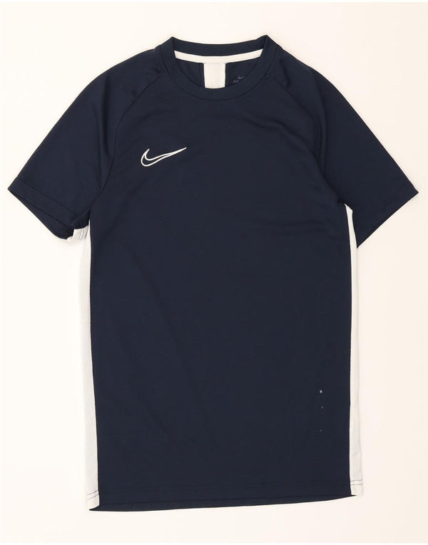 Męski T-shirt Nike Dri Fit, mały, granatowy, poliester z blokami kolorów