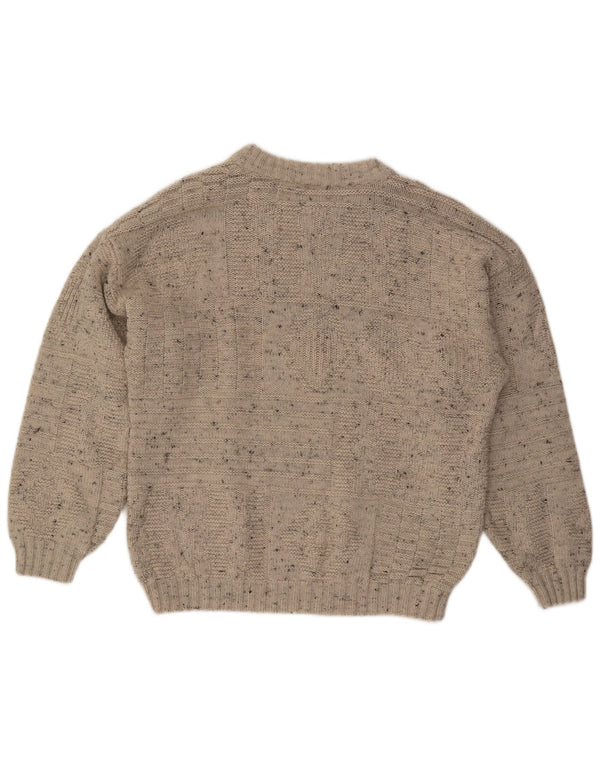 VINTAGE Mens Crew Neck Jumper Sweater Medium Beige Flecked