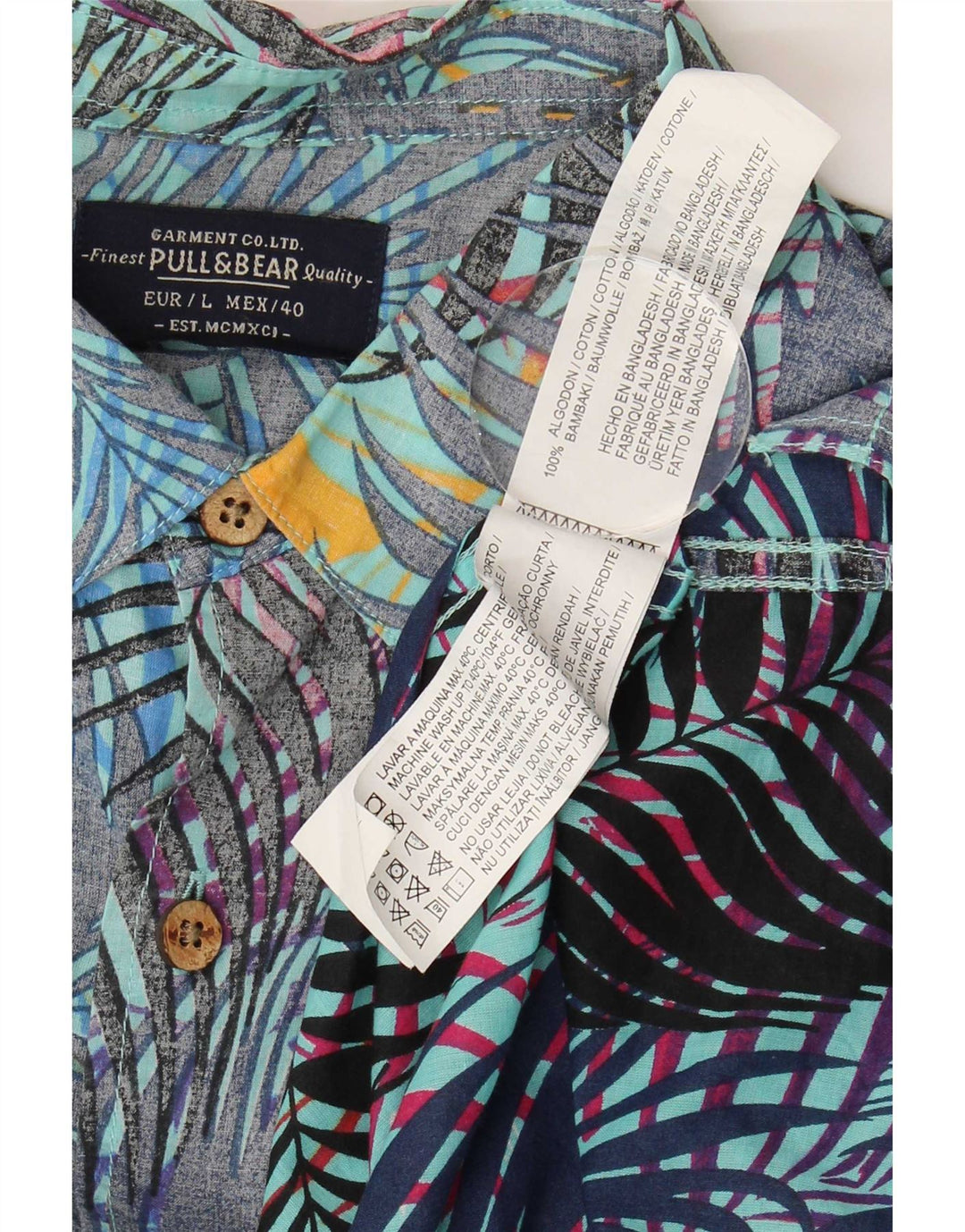 Męska koszula z krótkim rękawem Pull & Bear, duża, niebieska, bawełniana w kwiaty, hawajska