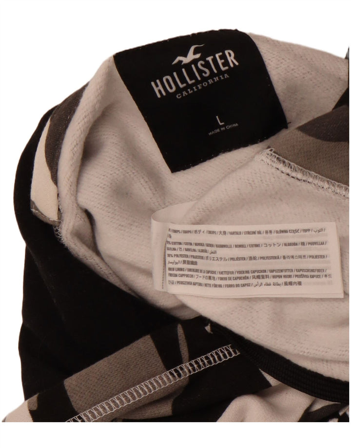 HOLLISTER Męski sweter z kapturem, duży, szary, bawełniany kamuflaż
