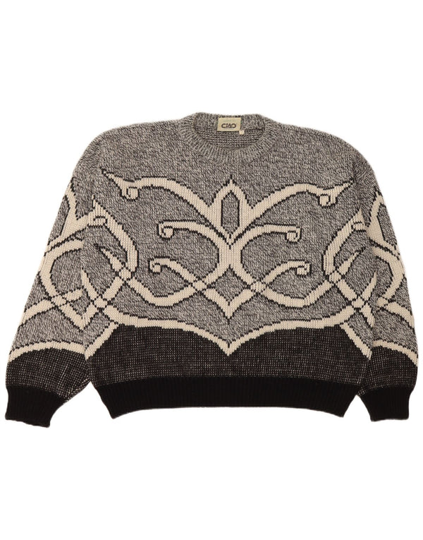 Cido Damski sweter oversize z okrągłym dekoltem UK 16, duży, szary Fair Isle