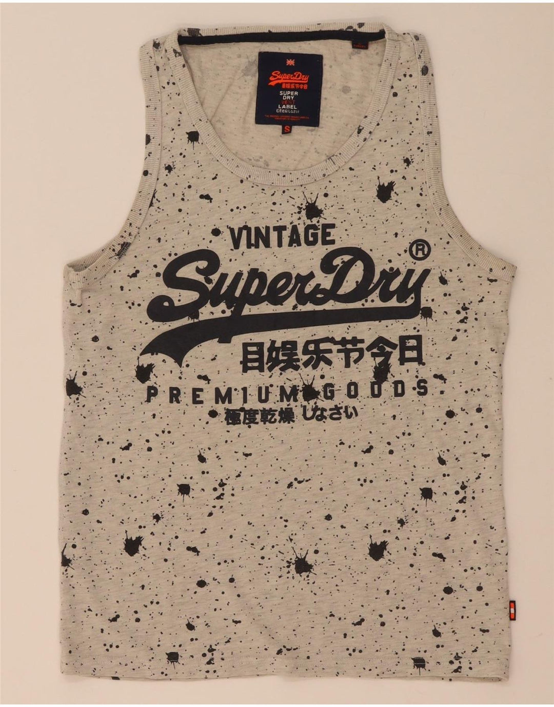 Męski top z kamizelką Superdry z grafiką, mały, szary, bawełniany w cętki