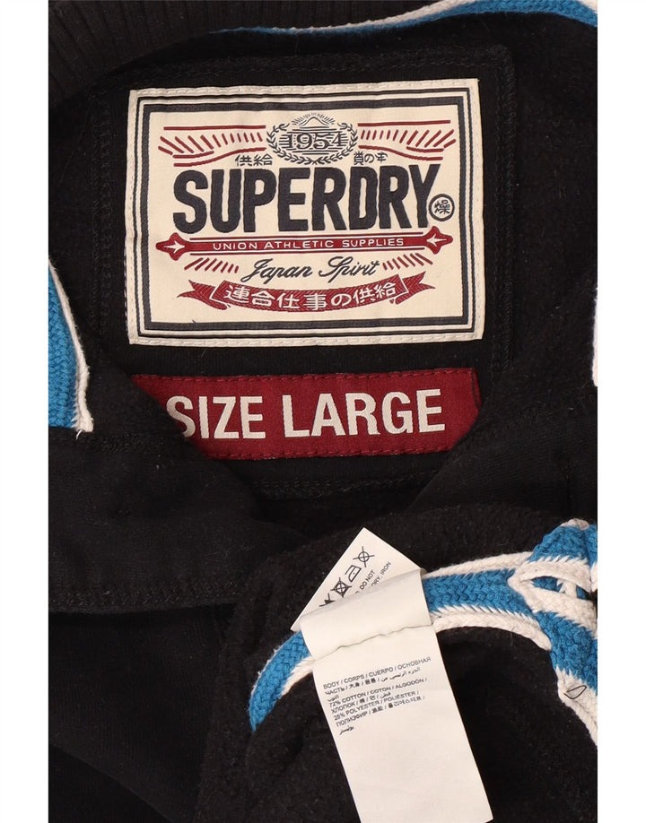 Męski sweter Superdry z zapinanym dekoltem, duży, czarny, bawełniany