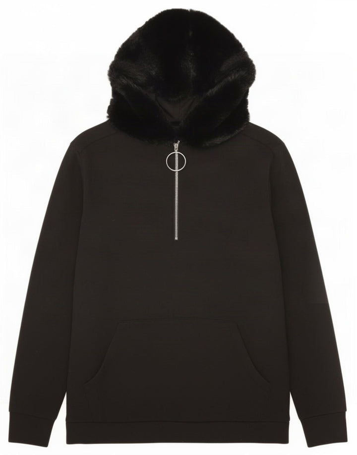 Damski sweter oversize z kapturem i zamkiem błyskawicznym Zara UK 10, mały, czarny poliester