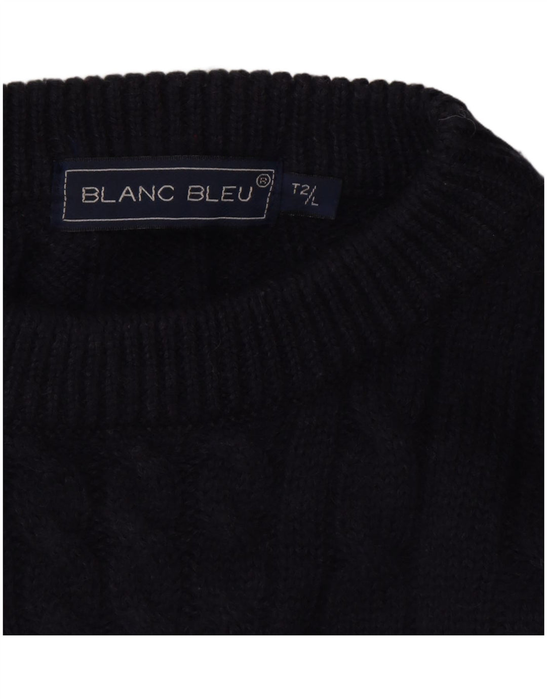 BLANC BLEU Męski sweter z graficznym wycięciem pod szyją, duży, granatowy, zimowy