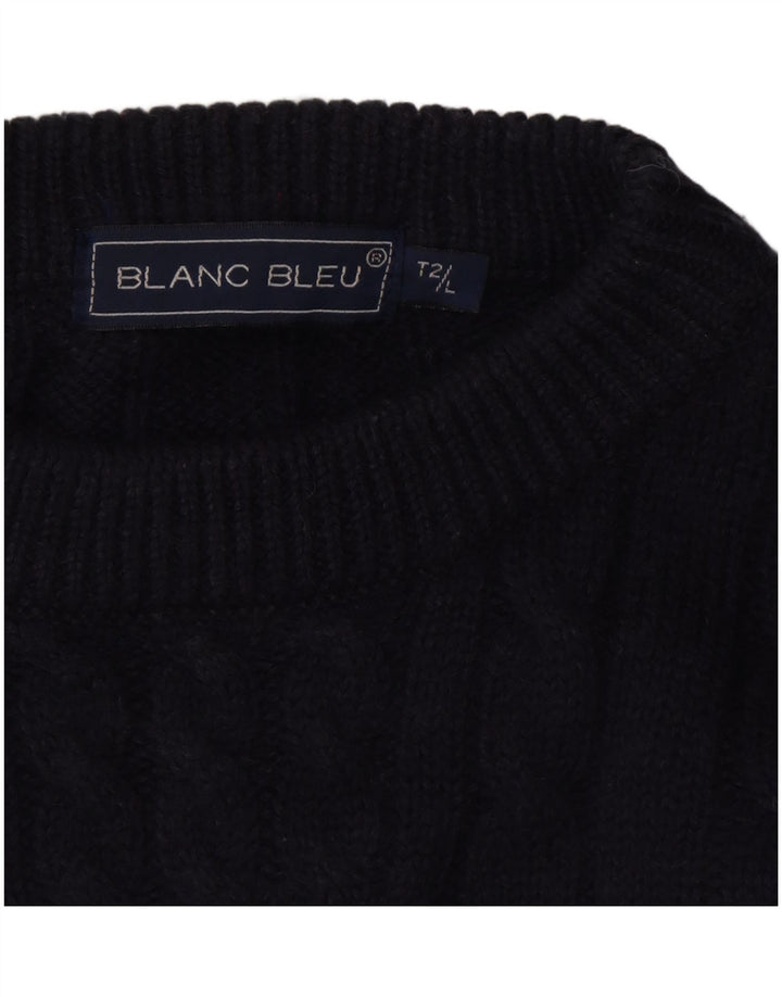 BLANC BLEU Męski sweter z graficznym wycięciem pod szyją, duży, granatowy, zimowy
