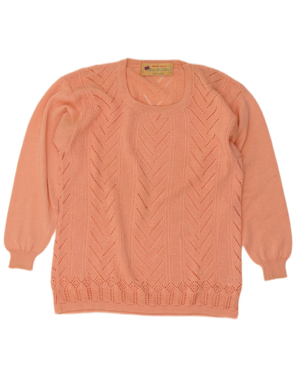 Vintage damski sweter z okrągłym dekoltem UK 14, średni różowy bawełniany