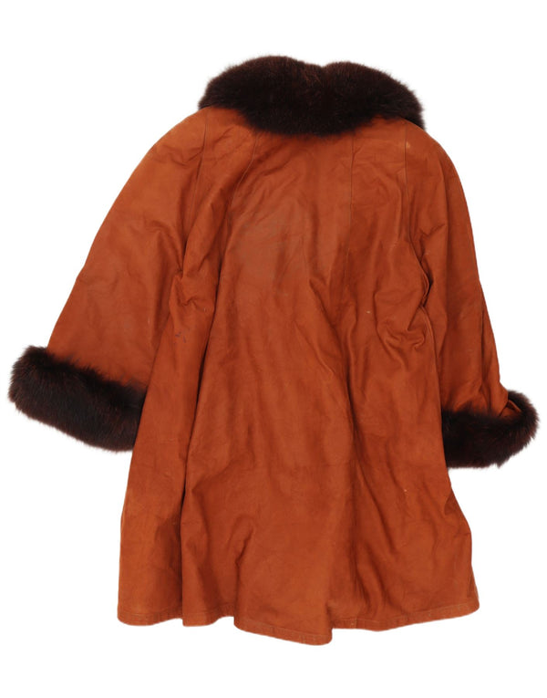 Vintage damski płaszcz skórzany UK 20 2XL brązowy