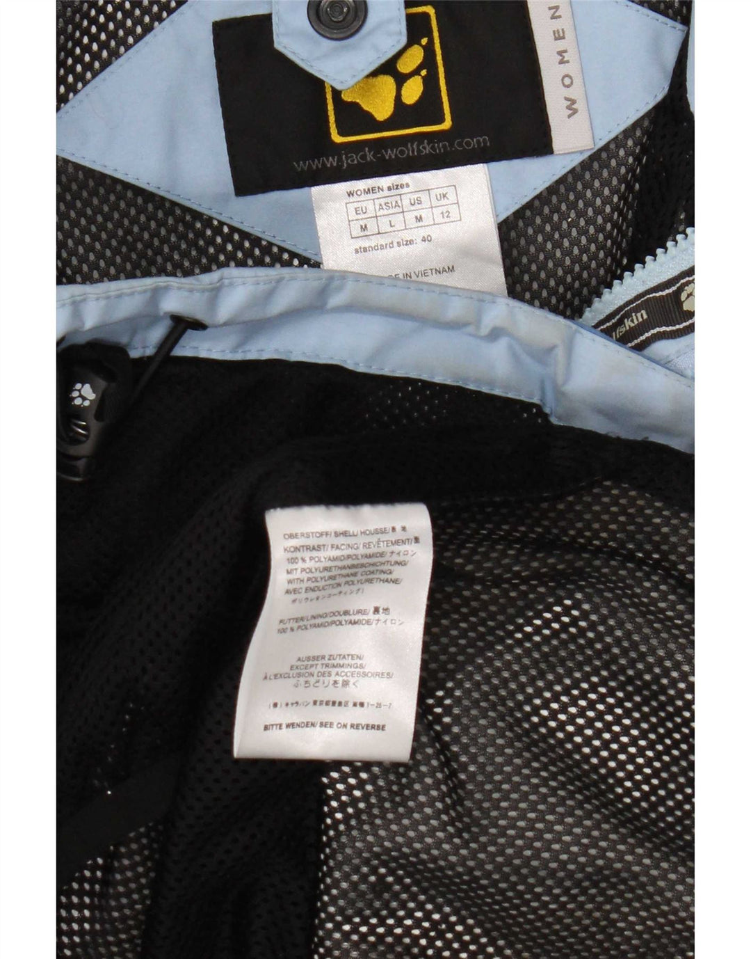 Damska kurtka przeciwdeszczowa Jack Wolfskin z kapturem UK 12, średni niebieski poliamid