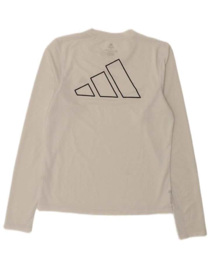Damska koszulka graficzna Adidas z długim rękawem, UK 8/10, mała, biała, poliestrowa