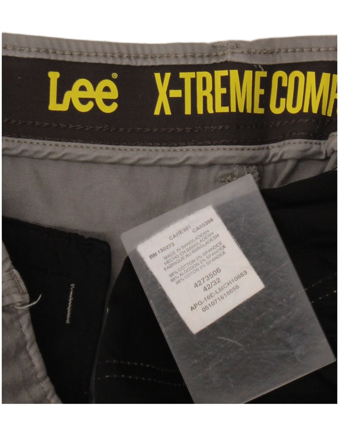 LEE Męskie proste spodnie chino X-treme Comfort W42 L32 Szara bawełna