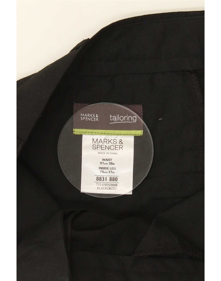 Marks & Spencer Męskie proste spodnie garniturowe W36 L31 Czarny poliester