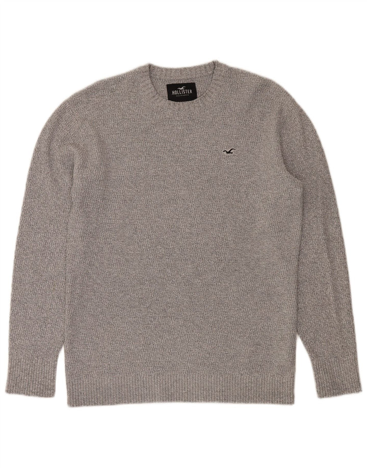 HOLLISTER Mens Crew Neck Jumper Sweater Medium Grey Cotton