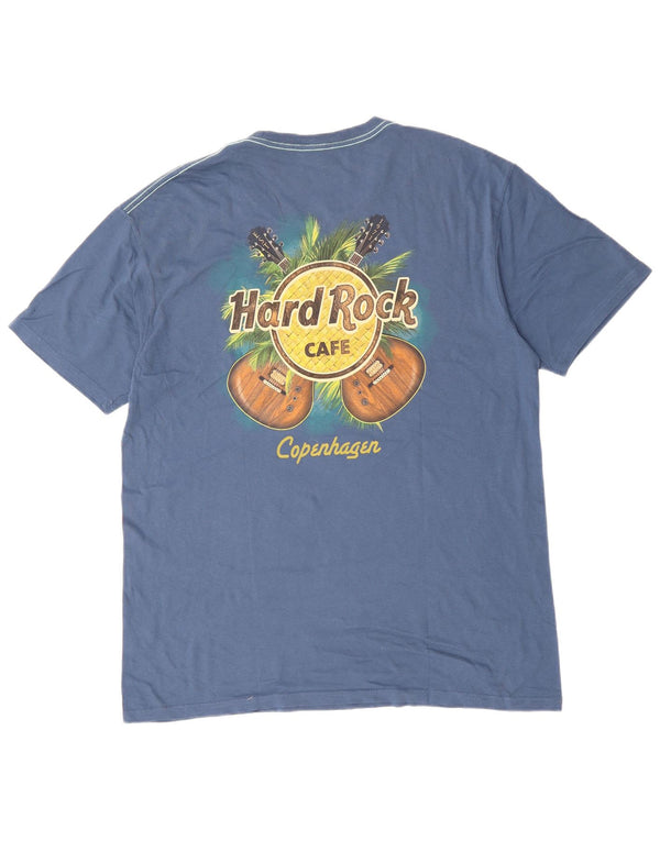 HARD ROCK CAFE Męski T-shirt z grafiką Kopenhaga, góra XL, niebieska, bawełniana