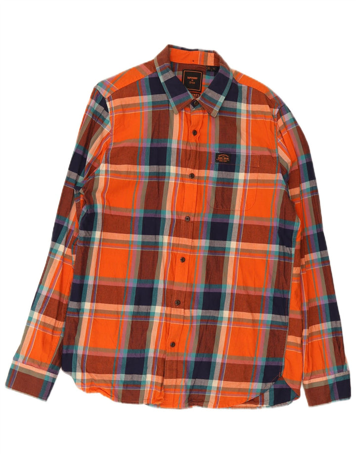 Męska koszula flanelowa Superdry, duża, bawełniana w pomarańczową kratę