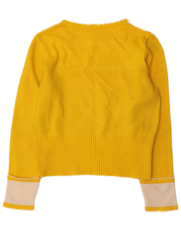 Sweter damski w stylu vintage, z dekoltem w łódkę, UK 10, mały, żółty, z blokami kolorów