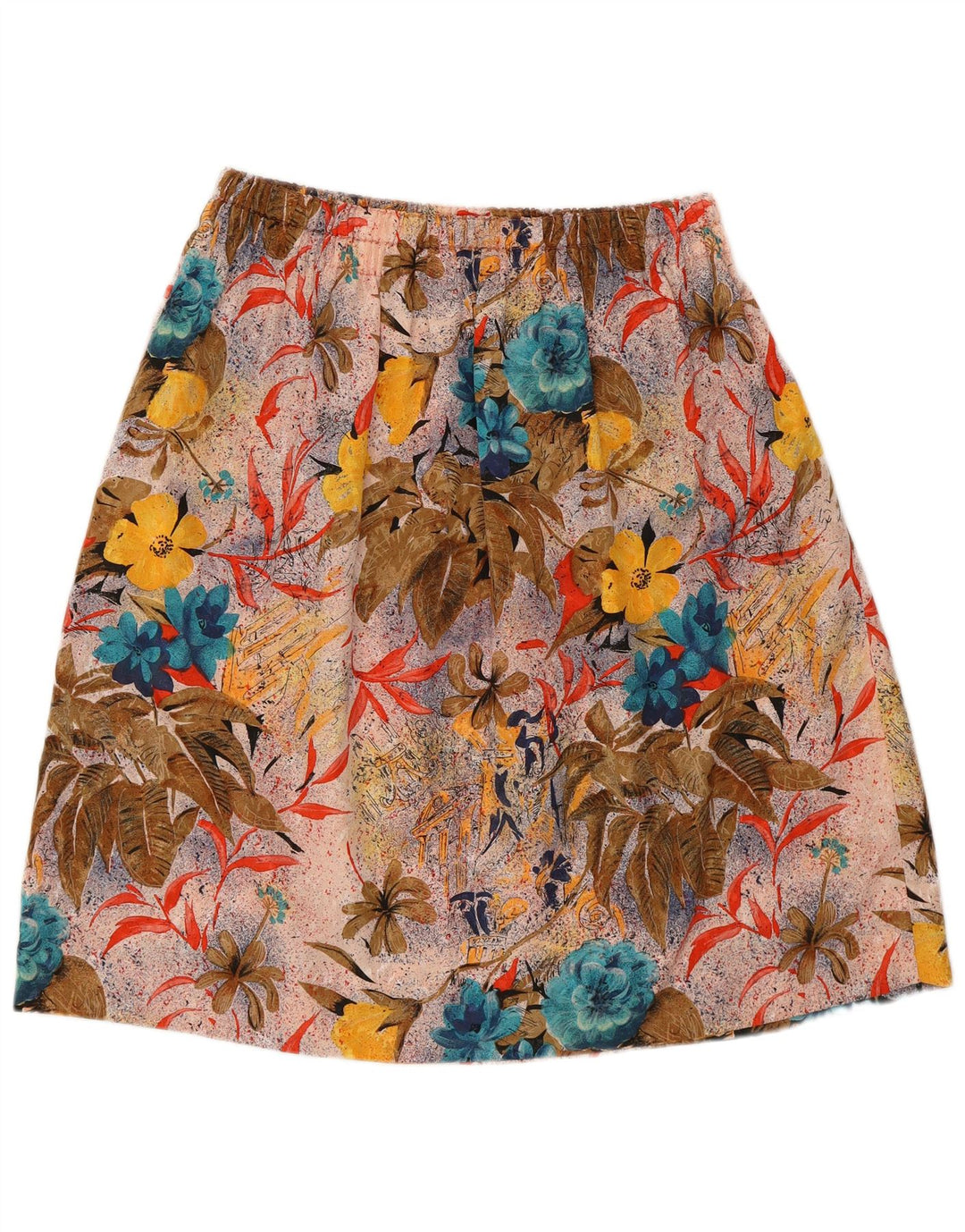 Vintage damska graficzna spódnica w kształcie litery A W30 Średnio wielobarwny kwiatowy